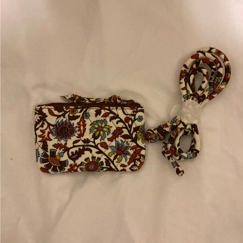 Vera Bradley Floral Zip Coin Purse with Strap - Brown, White & Blue Accents - Picture 1 of 3